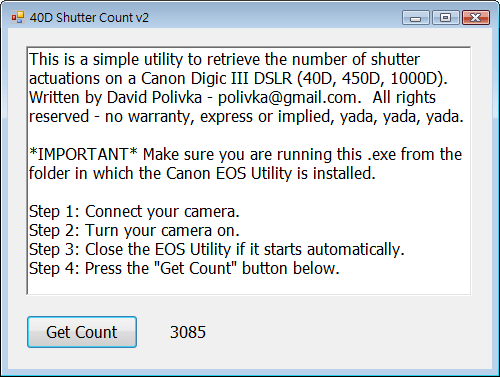 查詢 Canon EOS 系列 DSLR 快門數軟體